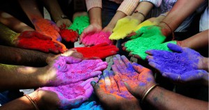 Happy Holi with colourful hands